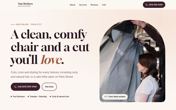 Sample preview website design for a hair salon