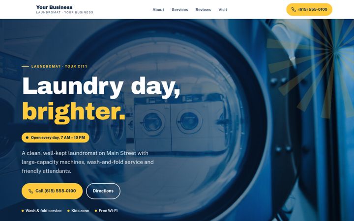 Sample preview website design for a laundromat
