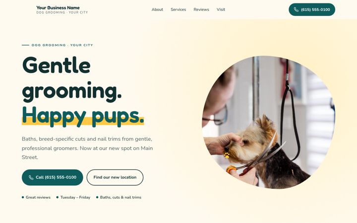 Sample preview website design for a pet groomer